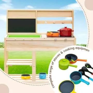 Wooden Mud Kitchen for 3-8years girls and boys solid wood Kitchen Play set Outdoor Wooden Backyard Pretend toy role Play Kitchen with Removable large size, Kitchen accessories, Stove