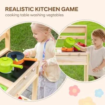 Wooden Mud Kitchen for 3-8years girls and boys solid wood Kitchen Play set Outdoor Wooden Backyard Pretend toy role Play Kitchen with Removable large size, Kitchen accessories, Stove