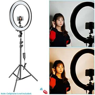 Neewer Ring Light with Stand Kit: 18-inch Outer 55W Dimmable LED Ring Light with Soft Diffuser, Filter, Stand, Soft Tube, Phone Holder and Carrying Bag for YouTube Video, Selfie Light, Makeup, etc