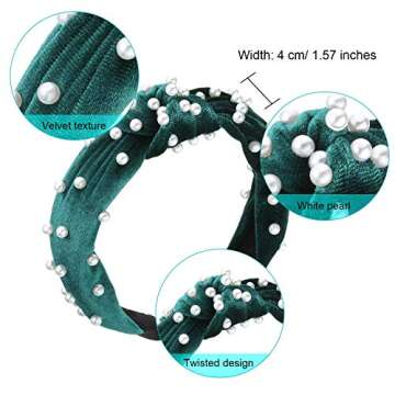 WILLBOND 3 Pieces Pearls Headband Knotted Headband for Women Retro Velvet Pearls Hair Ornament Set f...