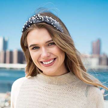 WILLBOND Retro Velvet Pearl Headband Set for Women