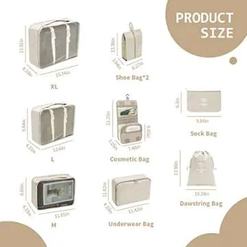 BRAQ 9 Pcs Packing Cubes for Suitcase Set Luggage Organizers, Lightweight Travel Essential Bag with Large Toiletries Bag for Clothes Shoes