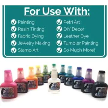 T-Rex Inks Premium Alcohol Inks Starter Set- 12 Vibrant XL Colors - Alcohol Ink for Epoxy Resin Dye, Painting, Tumbler Making & More - Storage Box & Alcohol Ink Blending Solution - 20ml Bottles