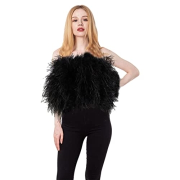 LVCOMEFF Women Ostrich Feather Mini Tube Top - Stylish Off-Shoulder Bandeau