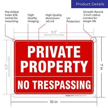 Sigo Signs, No Trespassing Signs Private Property, Private Fence Sign, 10 x 7 Heavy 0.40 Aluminum, UV Protected, Indoor/Outdoor Use, Metal Weather/Fade Resistant, Made in USA