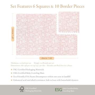 PopsyKosy Premium Baby Foam Play Mats - Stylish & Large Non-Toxic Puzzle Floor Tiles - 6 Tiles - Spacious 6ft x 4ft - Expandable Interlocking Crawling Mats - Soft, Thick, Waterproof - Baby Coral