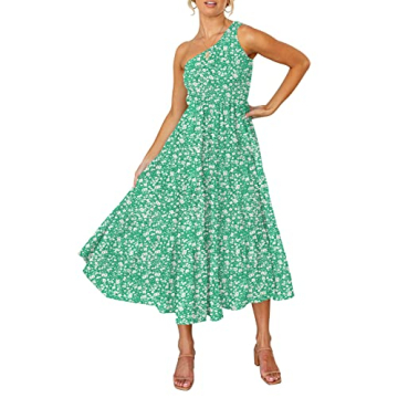ZESICA Women's Bohemian Floral One Shoulder Midi Dress - Light Green