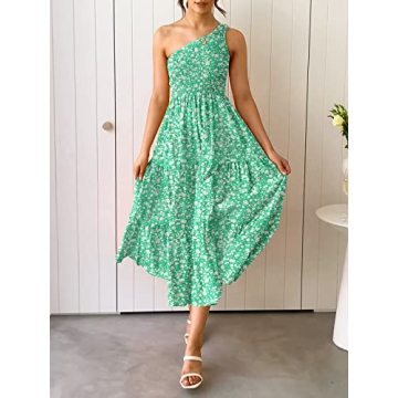 ZESICA Stylish Floral One Shoulder Summer Midi Dress