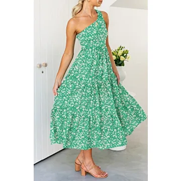 ZESICA Stylish Floral One Shoulder Summer Midi Dress