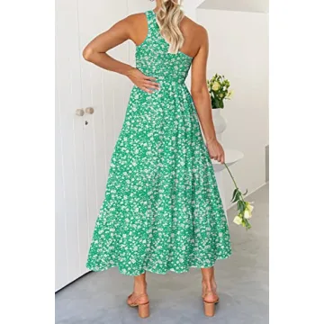 ZESICA Stylish Floral One Shoulder Summer Midi Dress