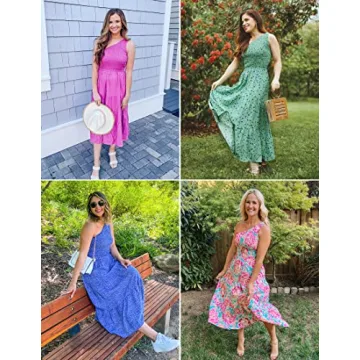 ZESICA Stylish Floral One Shoulder Summer Midi Dress