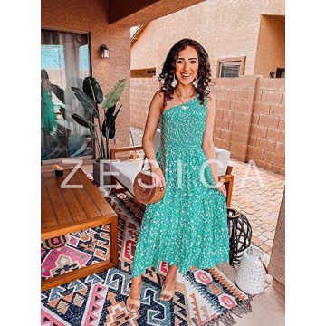 ZESICA Stylish Floral One Shoulder Summer Midi Dress