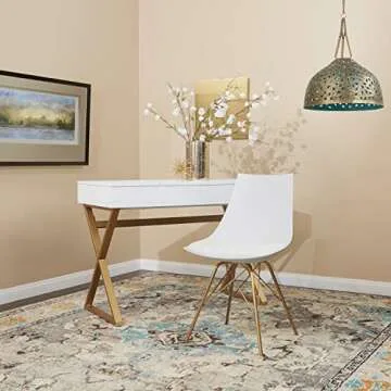 OSP Home Furnishings Oakley Mid-Century Modern Bucket Chair, Faux Leather,White