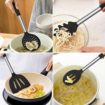 Homikit 27 Pieces Silicone Cooking Utensils Set with Holder, Kitchen Utensil Sets for Nonstick Cookware, Black Kitchen Tools Spatula with Stainless Steel Handle, Heat Resistant