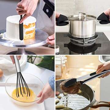 Homikit 27 Pieces Silicone Cooking Utensils Set with Holder, Kitchen Utensil Sets for Nonstick Cookware, Black Kitchen Tools Spatula with Stainless Steel Handle, Heat Resistant