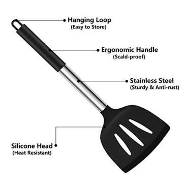 Homikit 27 Pieces Silicone Cooking Utensils Set with Holder, Kitchen Utensil Sets for Nonstick Cookware, Black Kitchen Tools Spatula with Stainless Steel Handle, Heat Resistant