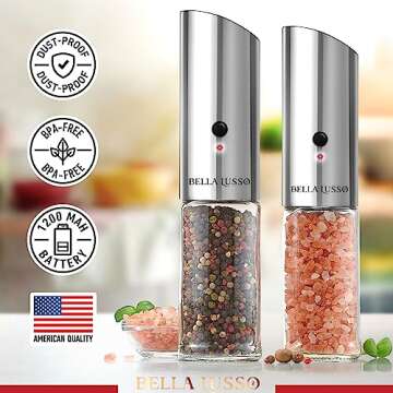 Gravity Electric Salt & Pepper Grinder Set - Adjustable Coarseness - Rechargeable Battery Powered - ...