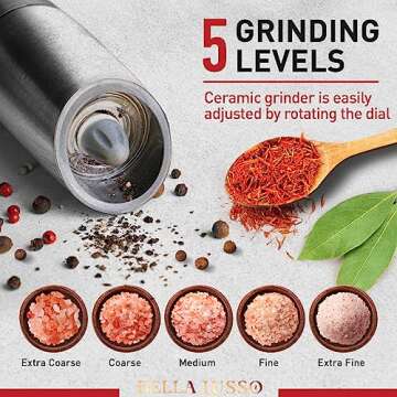 Rechargeable Electric Salt & Pepper Grinder Set - Adjustable Coarseness