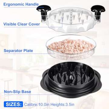 Chicken Breast Shredder, Chicken Shredder Tool Twist Large, Meat Grinders Tool Twist with Separate Plate, Non-Slip Bottom, Ergonomic Handle, BPA free, Suitable for all kinds of Cooked Meat and Salad