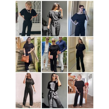 Happy Sailed Women Casual Loose Short Sleeve Belted Wide Leg Pant Romper Jumpsuits X-Large Black