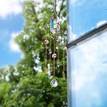 H&D HYALINE & DORA Handmade Crystal Suncatcher Aurora Crystal Prism Window Hanging Prism Ornament Rainbow Catcher Wall Art Drops Home Garden Decor Collections Housewarming Gift