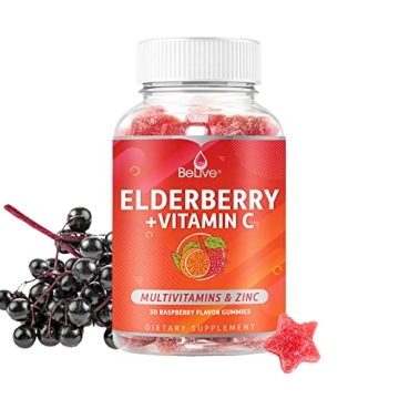 BeLive Elderberry Gummies with Zinc and Vitamin C, D, A, E, B12 - 50 Ct I Immune Support Supplement ...