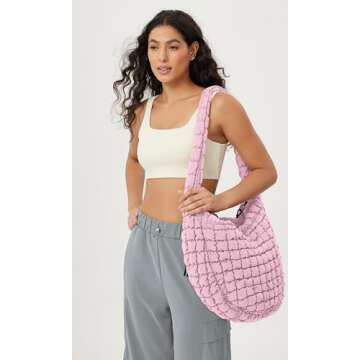 ODODOS Quilted Carryall Tote Bag for Women Crossbody Large Hobo Lightweight Padding Shoulder Bag, Fr...