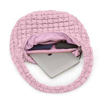 ODODOS Quilted Carryall Tote Bag for Women Crossbody Large Hobo Lightweight Padding Shoulder Bag, Fragrant Lilac