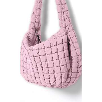 ODODOS Quilted Carryall Tote Bag for Women Crossbody Large Hobo Lightweight Padding Shoulder Bag, Fragrant Lilac