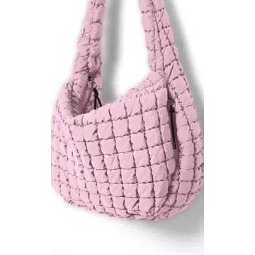 ODODOS Quilted Carryall Tote Bag for Women Crossbody Large Hobo Lightweight Padding Shoulder Bag, Fragrant Lilac