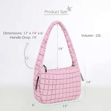 ODODOS Quilted Carryall Tote Bag for Women Crossbody Large Hobo Lightweight Padding Shoulder Bag, Fragrant Lilac