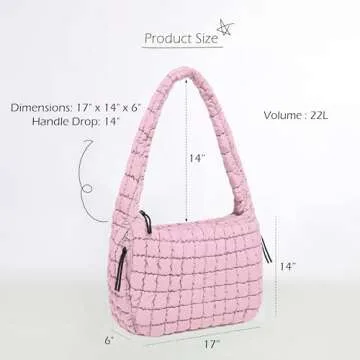 ODODOS Quilted Carryall Tote Bag for Women Crossbody Large Hobo Lightweight Padding Shoulder Bag, Fragrant Lilac