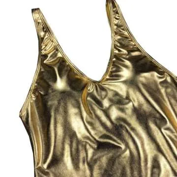 YAUASOPA Sexy Liquid Metallic Glitter One Piece Push Up Swimsuit Female Shiny Solid High Cut Beachwear (US(6-8) L, Shiny Gold)