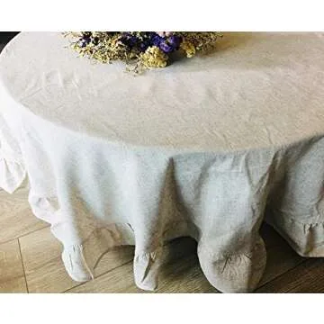 AMZALI Round Table Cloth, Washable Cotton Linen Tablecloth Flounces Fabric Dust-Proof Table Cover fo...