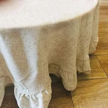 AMZALI Round Table Cloth, Washable Cotton Linen Tablecloth Flounces Fabric Dust-Proof Table Cover for Kitchen Dinner Picnic Tabletop Home Decoration (Round 60 inch)