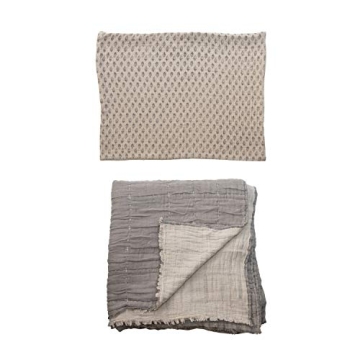 Creative Co-Op Cotton Stitched Bed Cover Set for Queen