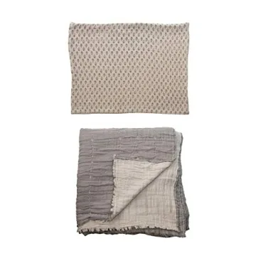 Creative Co-Op Cotton Stitched Bed Cover Set for Queen