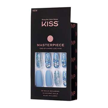 KISS Masterpiece One-Of-A-Kind Luxe Mani, Long Length, Premium Acrylic Fake Nails, Style “Cruise P...