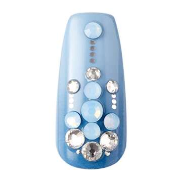 KISS Masterpiece One-Of-A-Kind Luxe Mani, Long Length, Premium Acrylic Fake Nails, Style “Cruise Party”, with Pink Gel Nail Glue, Manicure Stick, Mini File, & 30 False Nails Including 12 Accent Nails