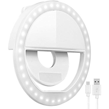 Selfie Ring Light Alpha Shark Rechargeable, 36 LED, Clips On, Portable, 3-Level Adjustable Brightnes...