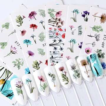 Flowers Nail Art Stickers Water Transfer Nail Decals Nail Art Supplies Floral Leaf Nail Art Water Decals Transfer Foils for Nails Design Manicure Tips Nail Stickers for Women Girls (24 Sheets)