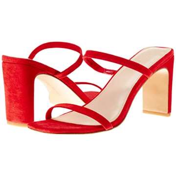 The Drop Women's Avery Square Toe Two Strap High Heeled Sandal, Red, 8