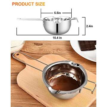Stainless Steel Double Boiler Pot for Melting Chocolate, Candy and Candle Making (18/8 Steel, 2 Cup Capacity, 480ML)