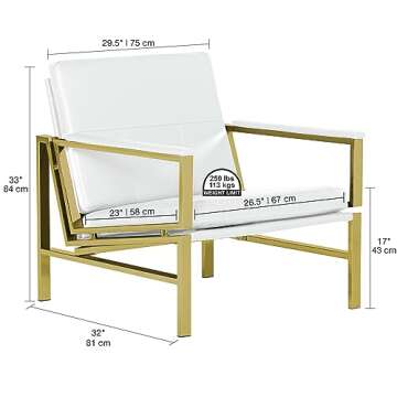 Studio Designs Home Modern Atlas Accent Chair for Living Room Bedroom, Bonded Leather, Gray, 29.75" W x 32" D x 33" H, Gold Chrome/Black