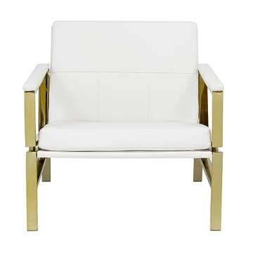 Studio Designs Home Modern Atlas Accent Chair for Living Room Bedroom, Bonded Leather, Gray, 29.75" W x 32" D x 33" H, Gold Chrome/Black