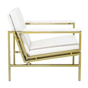 Studio Designs Home Modern Atlas Accent Chair for Living Room Bedroom, Bonded Leather, Gray, 29.75" W x 32" D x 33" H, Gold Chrome/Black