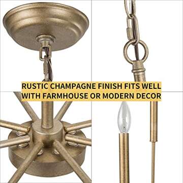 LALUZ Antique Gold Chandelier, Modern Farmhouse Light Fixture for Dining Room, Bedroom, Foyer, Livin...