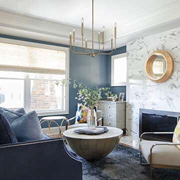 LALUZ Antique Gold Chandelier, Modern Farmhouse Light Fixture for Dining Room, Bedroom, Foyer, Living Room, Kitchen Island, Entryway (Upgraded Version, 2 Types of Height 8 Arms)