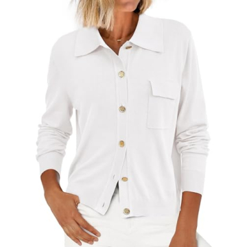 PRETTYGARDEN Summer Cardigan for Women Dressy Long Sleeve Knitted Button Down Shirts Collar St Patri...