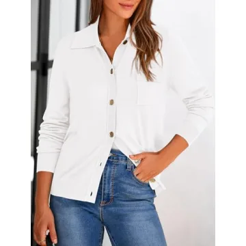 PRETTYGARDEN Summer Cardigan for Women Dressy Long Sleeve Knitted Button Down Shirts Collar St Patricks Day Shirt Women (White, Small)